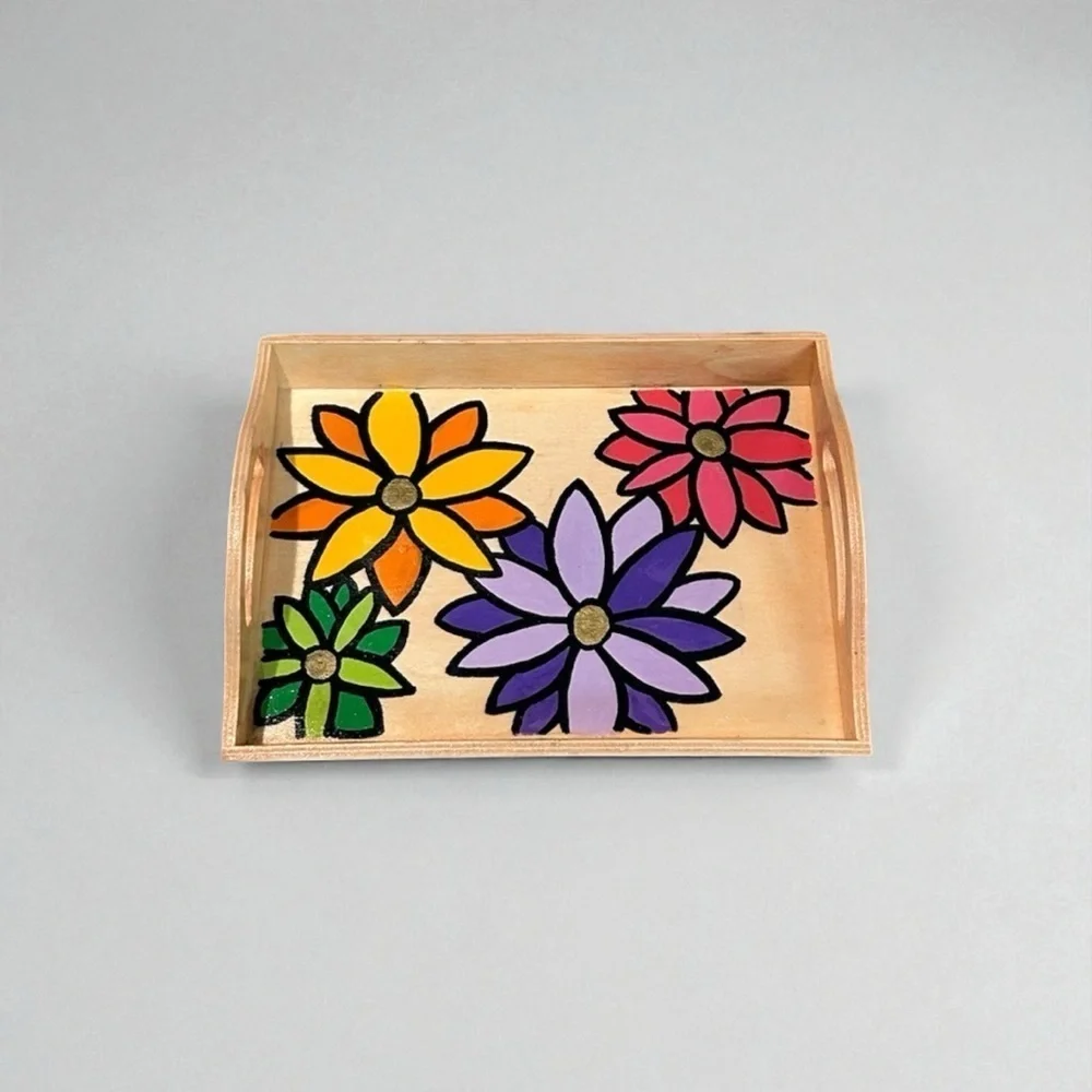 Handmade Flower Design Wooden Trinket Dish